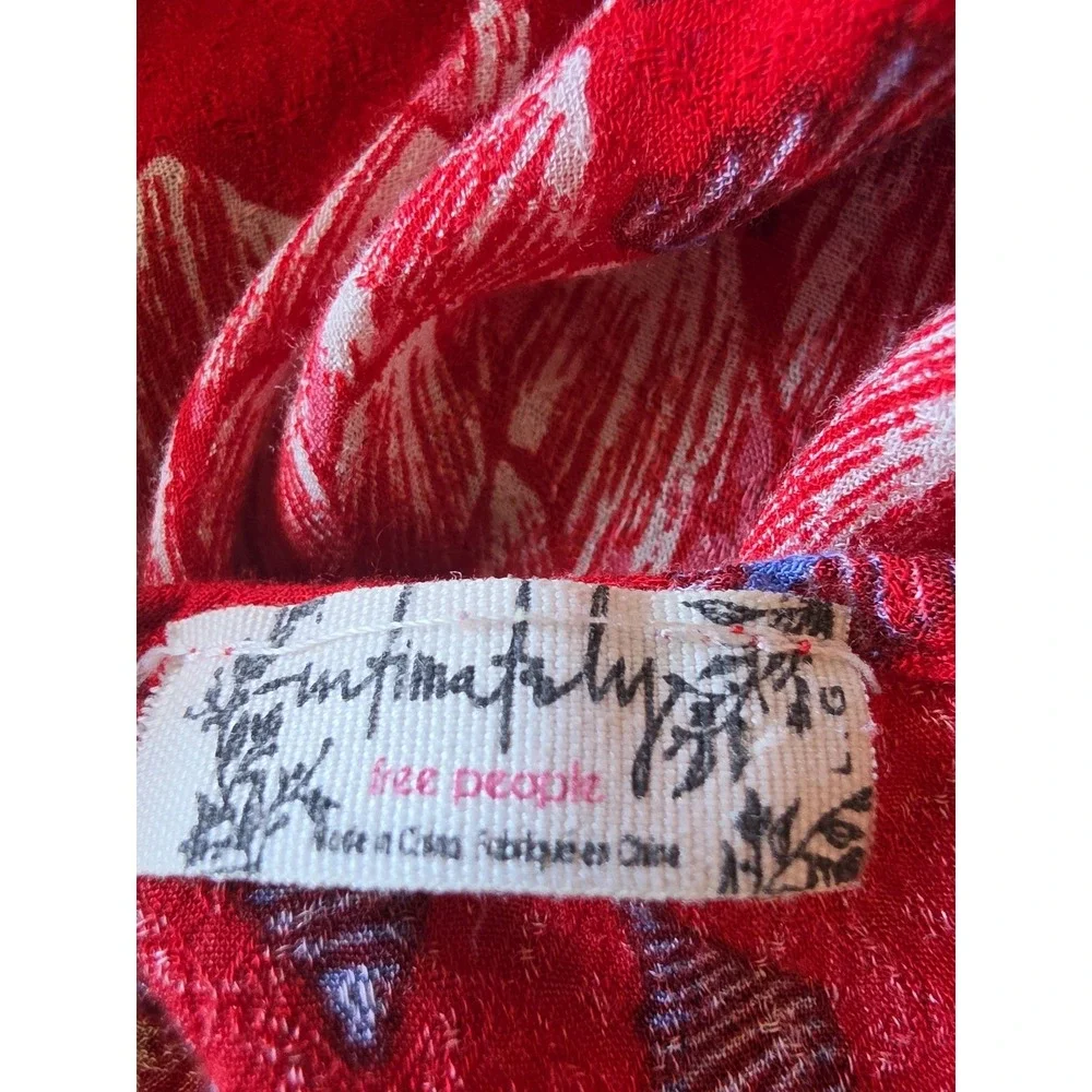 Free People Mini Dress L Red Floral Sleeveless V-Neck Boho Sundress Gown